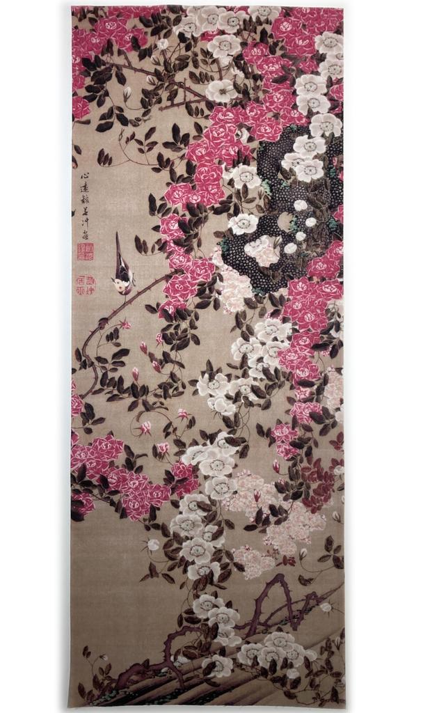 Ukiyo-e Hand Towel, Rose and Small Bird by Ito Jakuchu, from Ancient Times To the Present Day