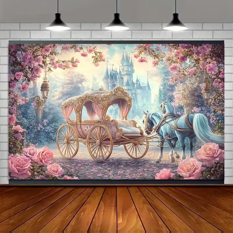 2D Pink Castle Backdrop Princess Party Photography Background
