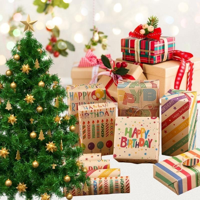 Geburtstagsgeschenkpapier-Set Einzigartiges Geburtstagsgeschenkmuster Geschenkpapier mit Klebeband Karte und Strohkordel