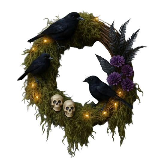 

Halloween Crow Wreath for Front Door Gothic Artificial Vine Wreath with Skull And Flowers for Door Wall Window Indoor Outdoor Decor