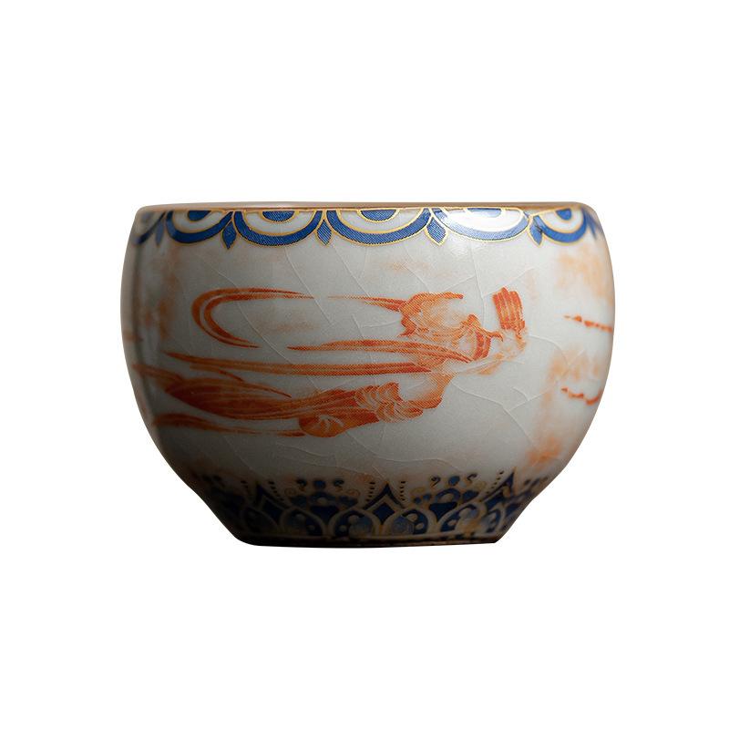 50ML Chinese Dunhuang Apsaras Ceramic Tea Cup Ru Kiln Master Cup Personal Tea Cups Bowl Kung Fu Household Teaware Tea Ceremony
