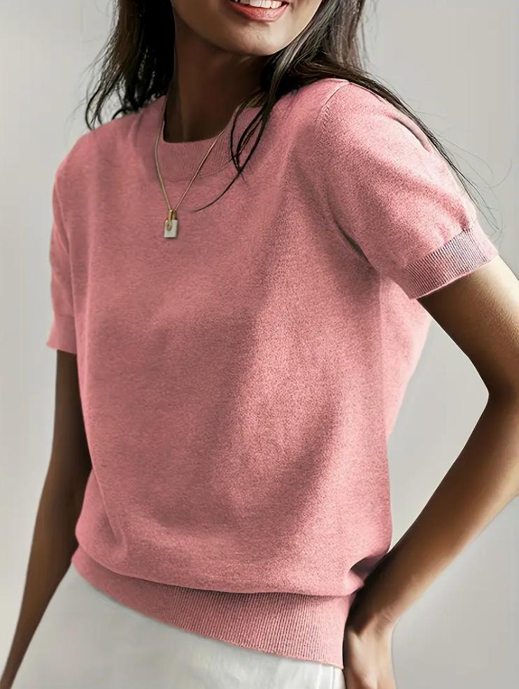 Round Neck Short Sleeve Thin Knit Loose Casual Women's Top - Summer/Autumn Collection