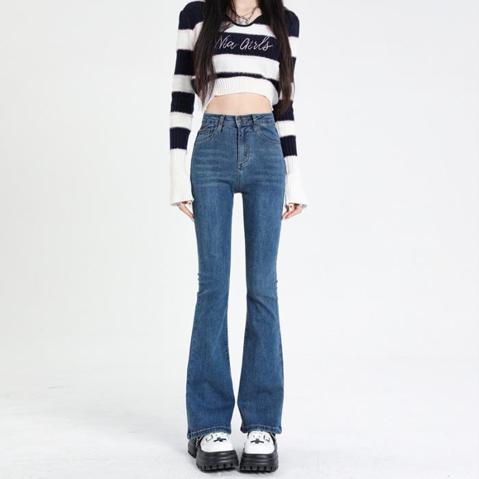 Jeans Women's Spring High Waist Slim and Flared Pants Women's High Elastic Bell-bottom Pants Women's Horseshoe Pants Women's Small Pants