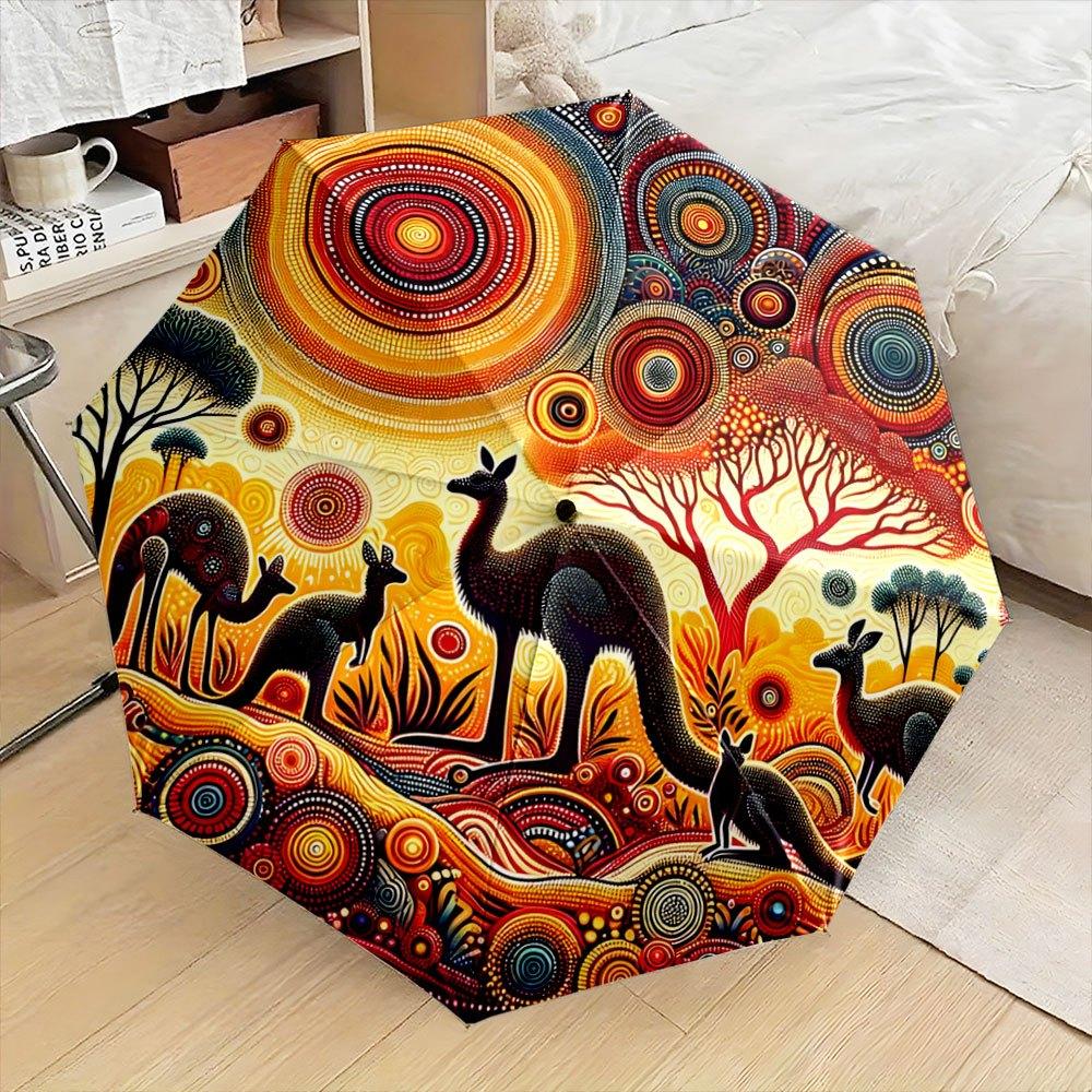 

-Themed Folding Umbrella Featuring Kangaroos in a Vibrant Outback Design, Perfect As a Portable Gift for Christmas, Halloween, Iron&8K