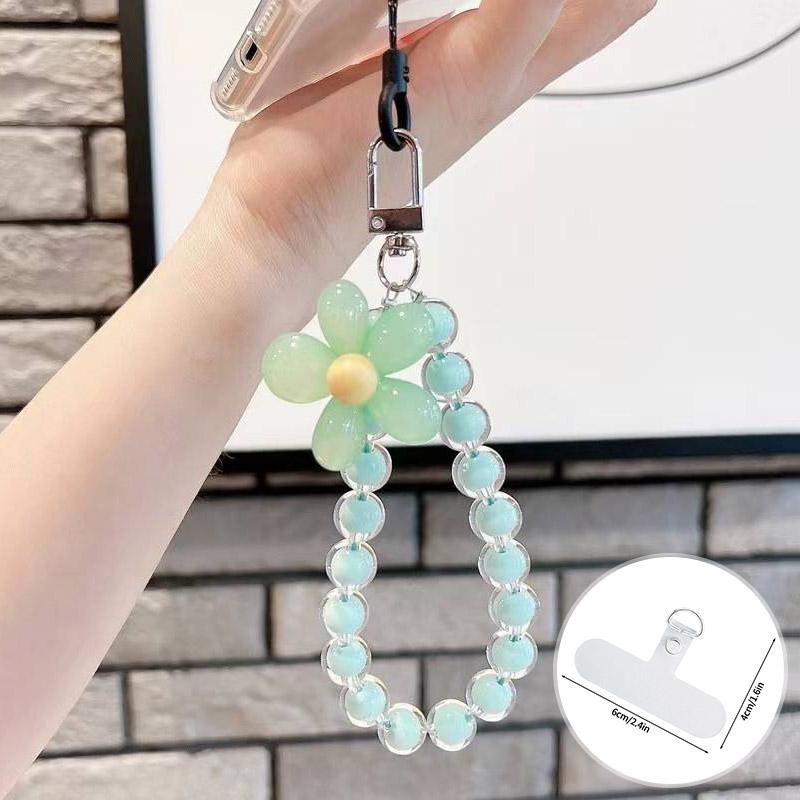 Cell Phone Lanyard Keychain on The Phone Macaron Color Beads Pendant Mobile Phone Rope Flowers Keychains Accessorie