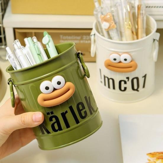 Cartoon Pen Holder Desktop Pen Organizer for Office Desk Storage Cute Pencil Marker Holder Simple Retro Storage Bucket