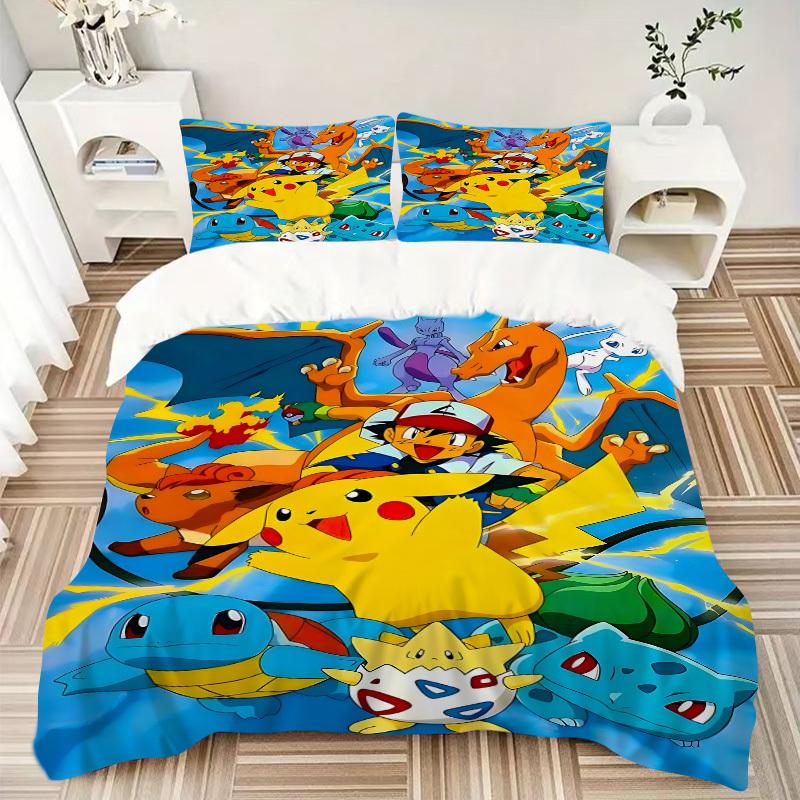 3pcs Pokemon, Pikachu Bedding Set: Perfect for Bedroom or Guest Room. Soft and Comfortable with No Core Included yy251010114