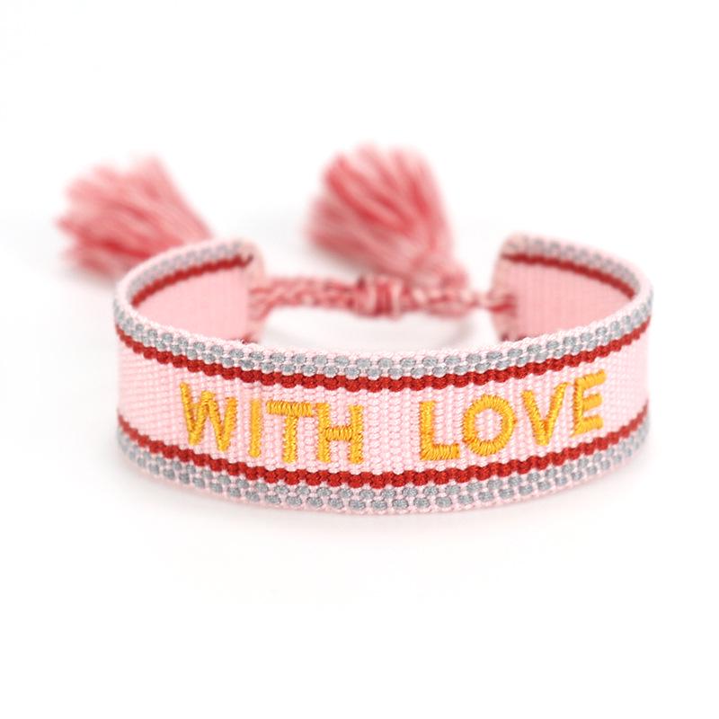 Handmade European Style Embroidered Love Bracelet with Tassels for Girls
