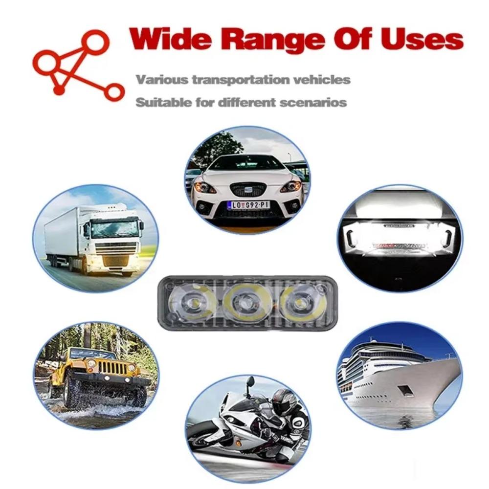 Universelles 3-LED-Tagfahrlicht mit Stroboskopfunktion, 9 W wasserdichtes DRL für Autos, LKWs, Motorräder und Boote