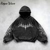 RogueWave Retro Gotický Grafický Potisk Hip Hop Mikina s Kapucí pro Muže Y2k Grunge Punk Ležérní Volný Pulovr Dámská Streetwear Mikina s Kapucí