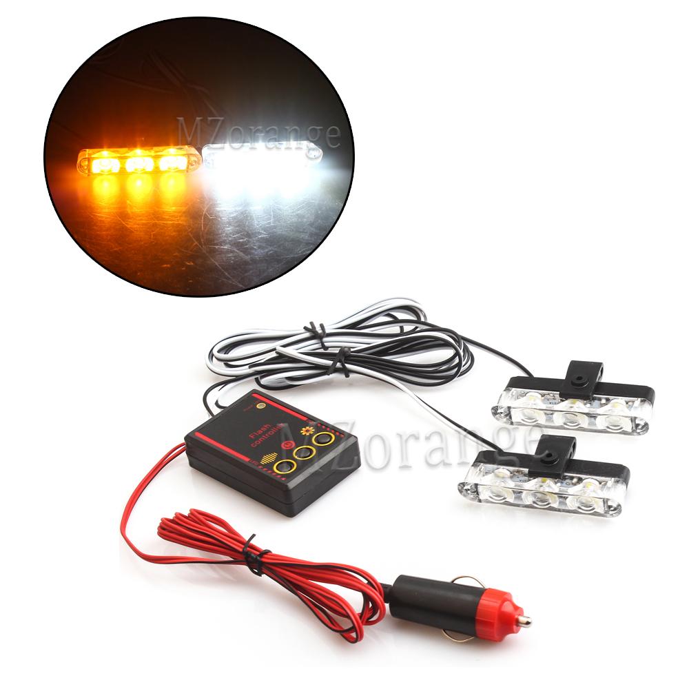 3 LED Car Front Grille Strobe Police Lights Stroboscopes Emergency Warn Lamp 12v 6w Car Flasher Light Cigarette Lighter 2 IN 1