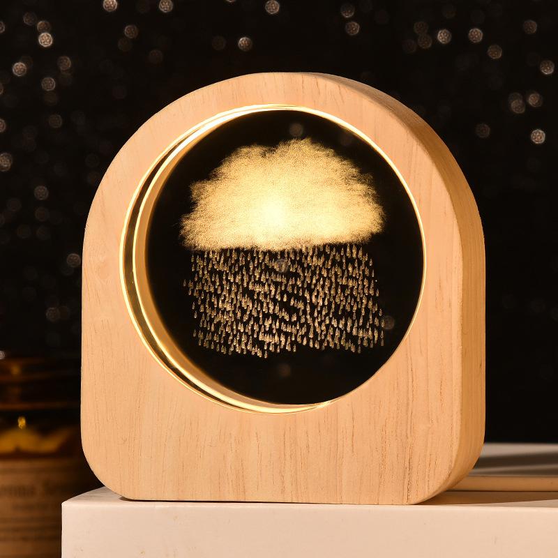LED Crystal Ball Table Lamp Wooden Base USB Night Light 3D Rose Rain Birthday Cake Decor For Home Party Kid Gift Support Custom