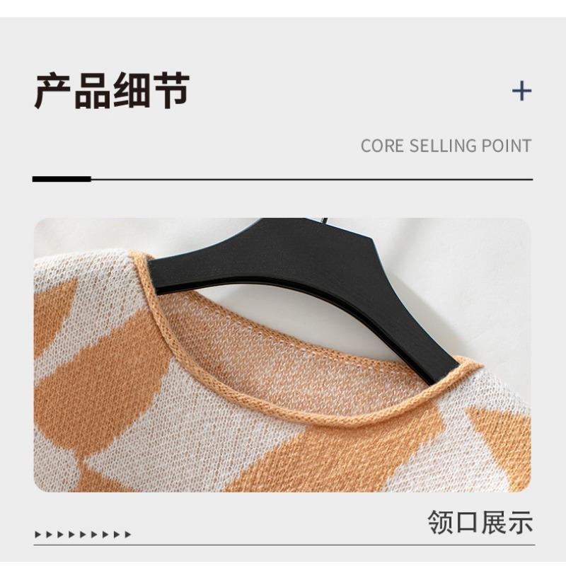 Women S Crew Neck Pullover Knit Sweater Geometric Pattern Basic Wear