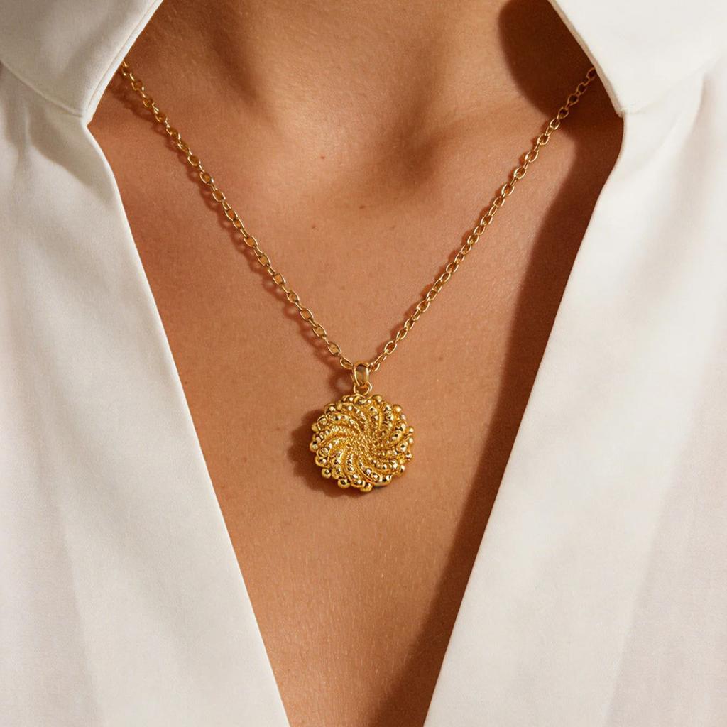 Stylish Stainless Steel Threaded Bead Flower Necklace for Women Mama 18K Gold-plated Necklace Choker Wedding Jewelry Accessories