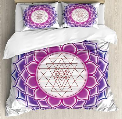 Lotus Bettwäsche-Set für Schlafzimmer Bett Zuhause Heilige Geometrie Yantra Mandala mit Dreiecksfigur Bettbezug Steppdeckenbezug und Kissenbezug