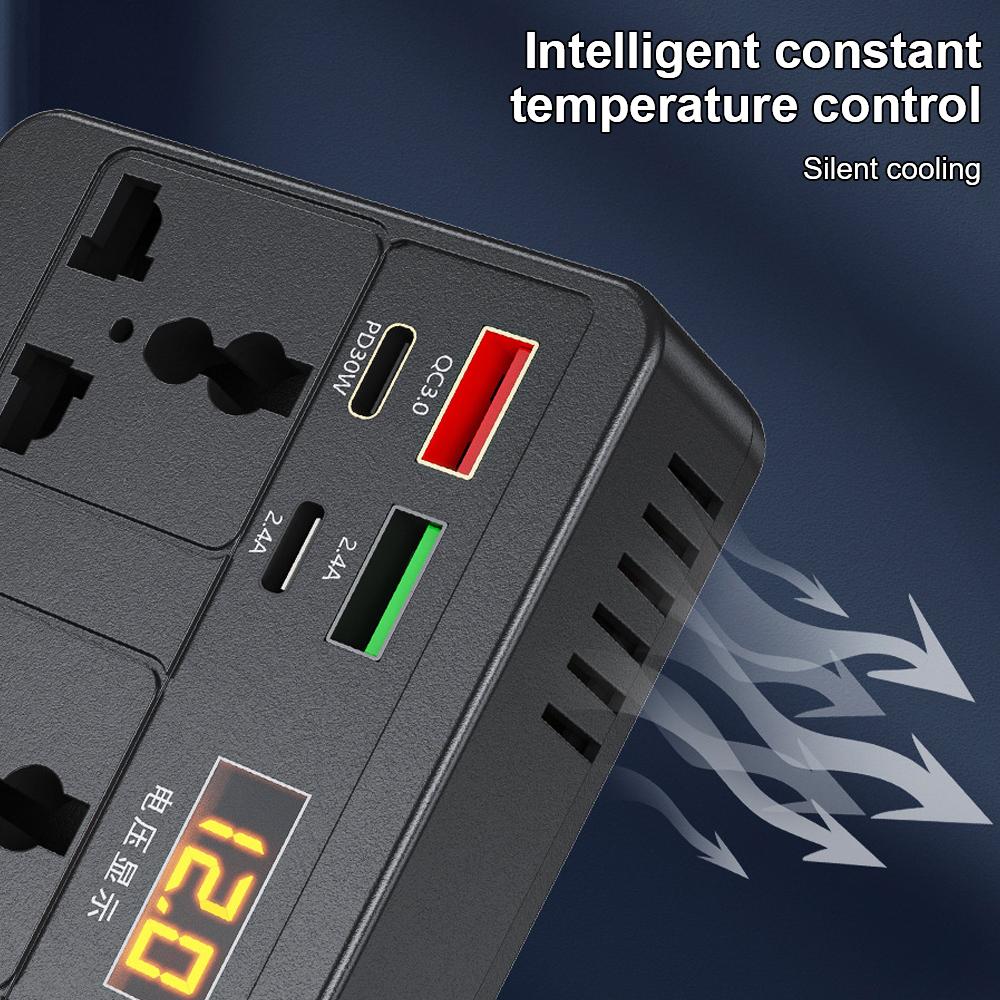 200W Power Adapter Universal DC 12V/24V To AC 220V Converter Car Inverter Voltage Detection USB/PD/Type-C Chargers ON/OFF Switch