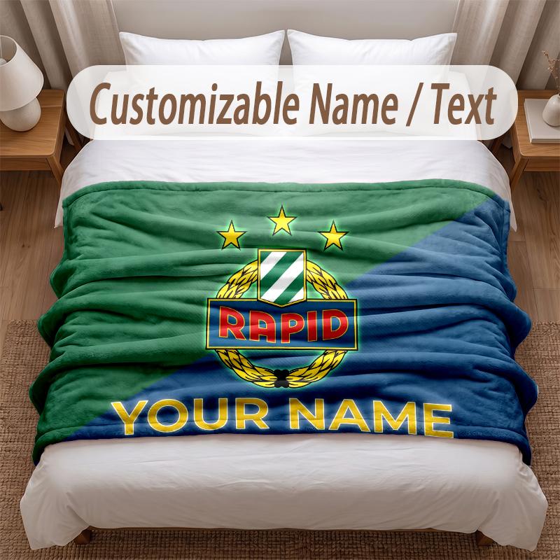 Rapid Wien FC Printed Flannel Blanket Custom Name Text Soft Warm Throw For Bedroom Holiday Gift