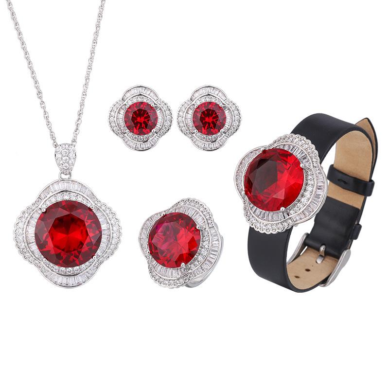 Autumn And Winter Jewelry Copper Bottom Gold-Plated Simulation Red Corundum Advanced Round Suit Female 20Mm16Mm