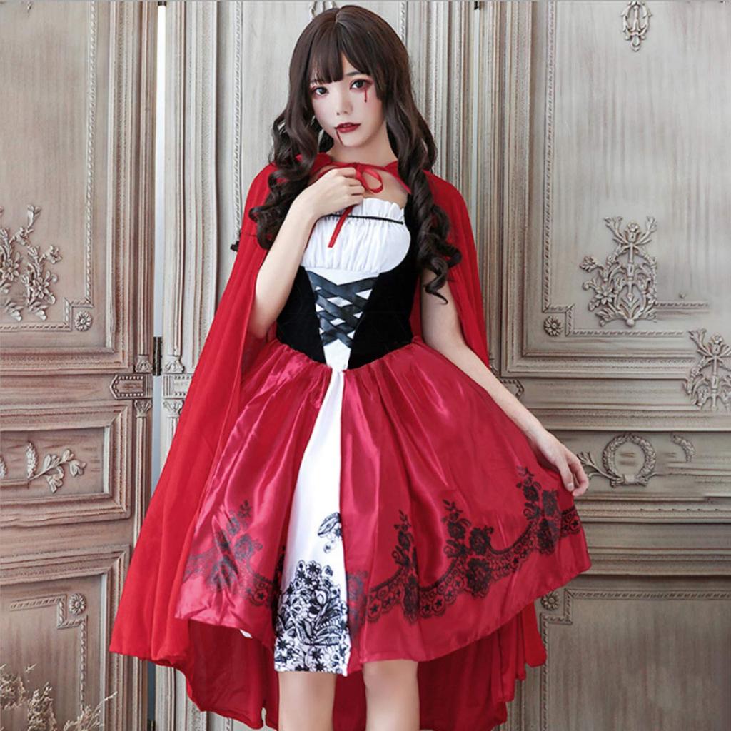 [Milky Time] Women's Little Red Riding Hood Cosplay Costume with Cape for Christmas and Halloween