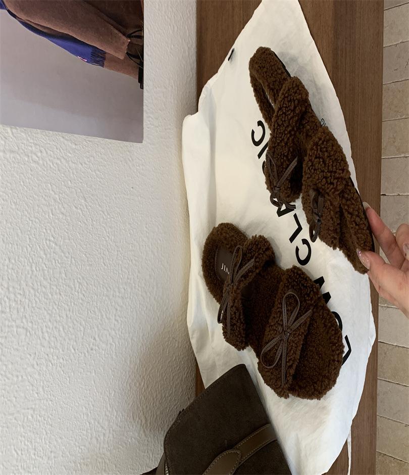 Small inner height increase fluffy shoes for women outside wear 2025 new autumn and winter Mary Jane bow velvet beanie cotton shoes