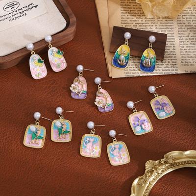 French Mori Monet Garden Light Luxury Premium Earrings Femininity Sweet Fresh Flower Cat Holiday Earrings