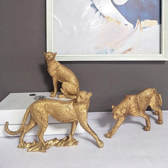 Figurine d'Animal en Résine Modèle Léopard Doré, Statue Vivante, Posture Accroupie ou Courante, Ornement de Haute Qualité pour Meuble TV, Entrée, Bureau, Pendaison de crémaillère,
