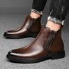 British Style Chelsea Men Boots Ankle Boots Retro Casual Leather Boots Side Zipper Male Business Footwear Handmade Walking Shoes