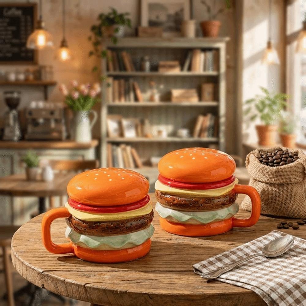 Bright Fun Colors Hamburger Mug Cartoon Breakfast Cup Creative Coffee Cup  Birthday Gift
