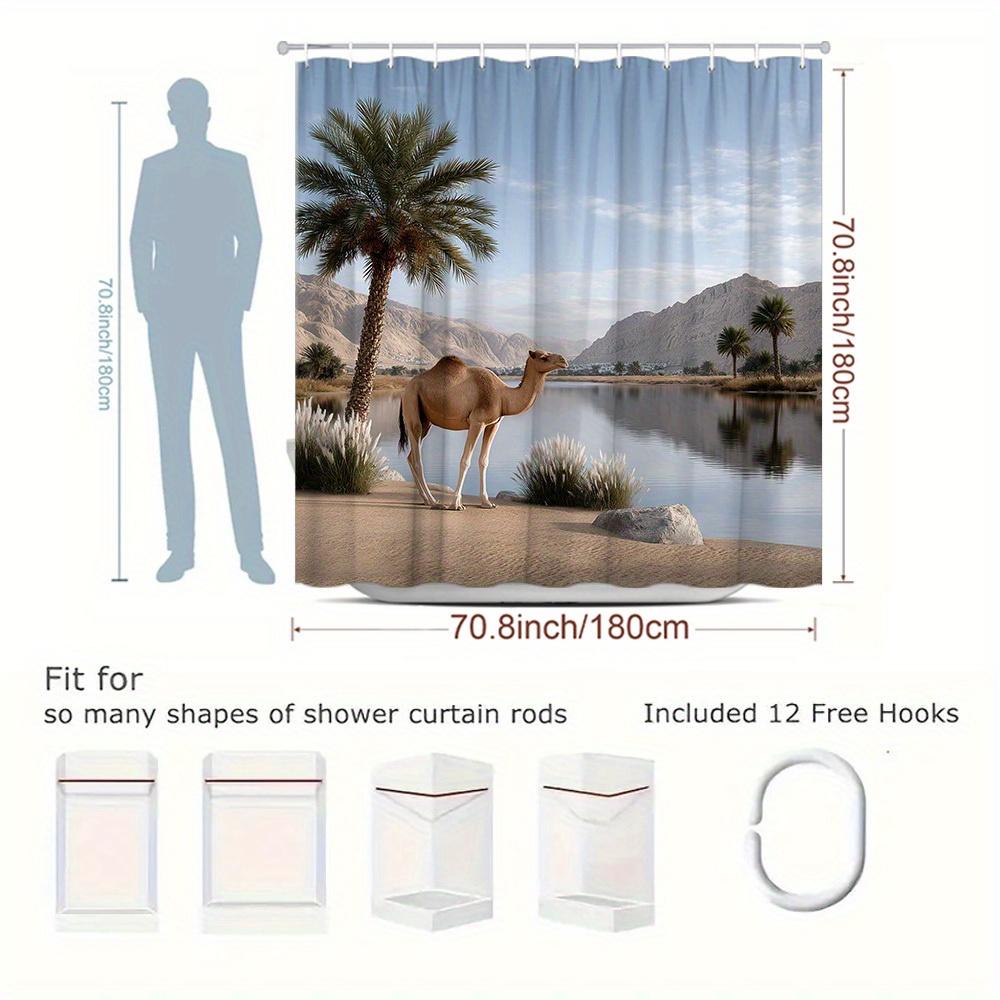 1pc Desert Scenery Camel Shower Curtain - 70.8x70.8 Inch, Durable Polyester Fabric with 12 Hooks, Washable & Dry Cleanable