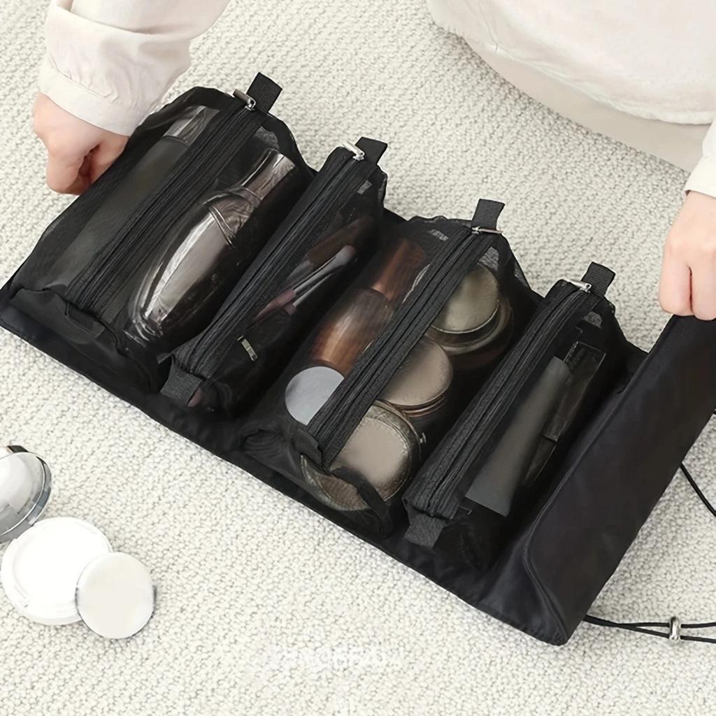 4 In 1 Detachable Makeup Bag Women Zipper Mesh Large Capacity Cosmetics Pouch Foldable Portable Travel Wash Storage Bag