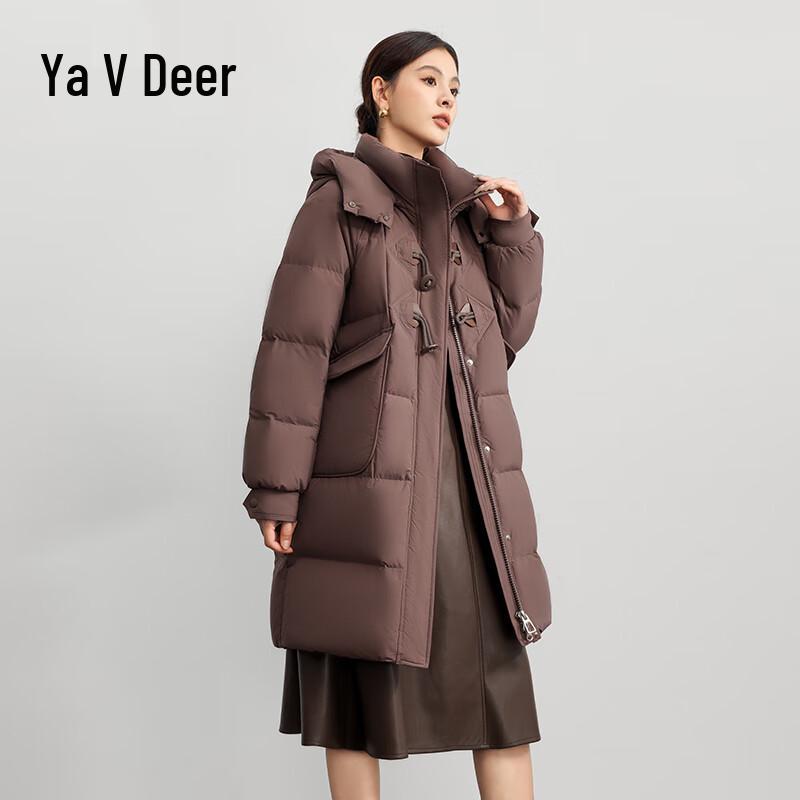 Yalu Women's Solid Mid-Length Down Jacket with Removable Hood