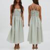 Women Sexy Loose Striped Suspender High Waist Slimming Commuting Midi Dress