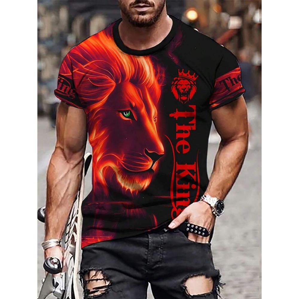 Nowy Letni Outdoorowy Casualowy Męski T-shirt Codzienny Uliczny Męski Top z Krótkim Rękawem Nadruk Lwa Męski T-shirt Sportowy Modny T-shirt