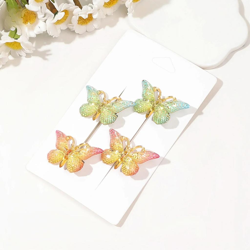 4Pcs Gradient Leopard Butterfly Hair Clips Set Cute Princess Duckbill Side Clips for Girls Fairy Hair Headwear Accessories