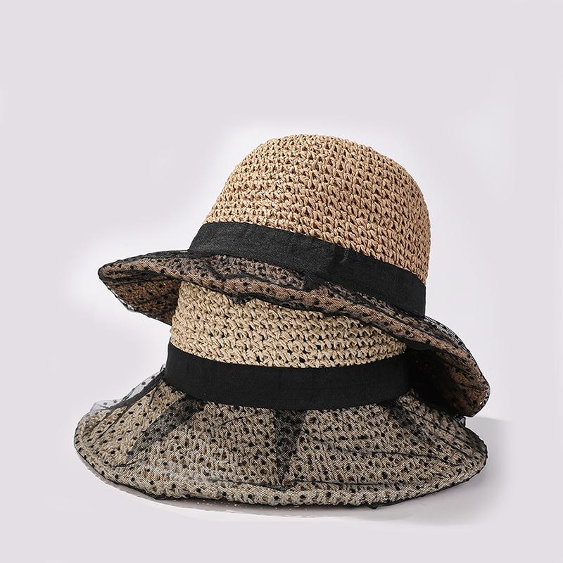 Versatile Style Hat Straw Woven Sweet Lace Female Sunshade Fisherman Hatscaps