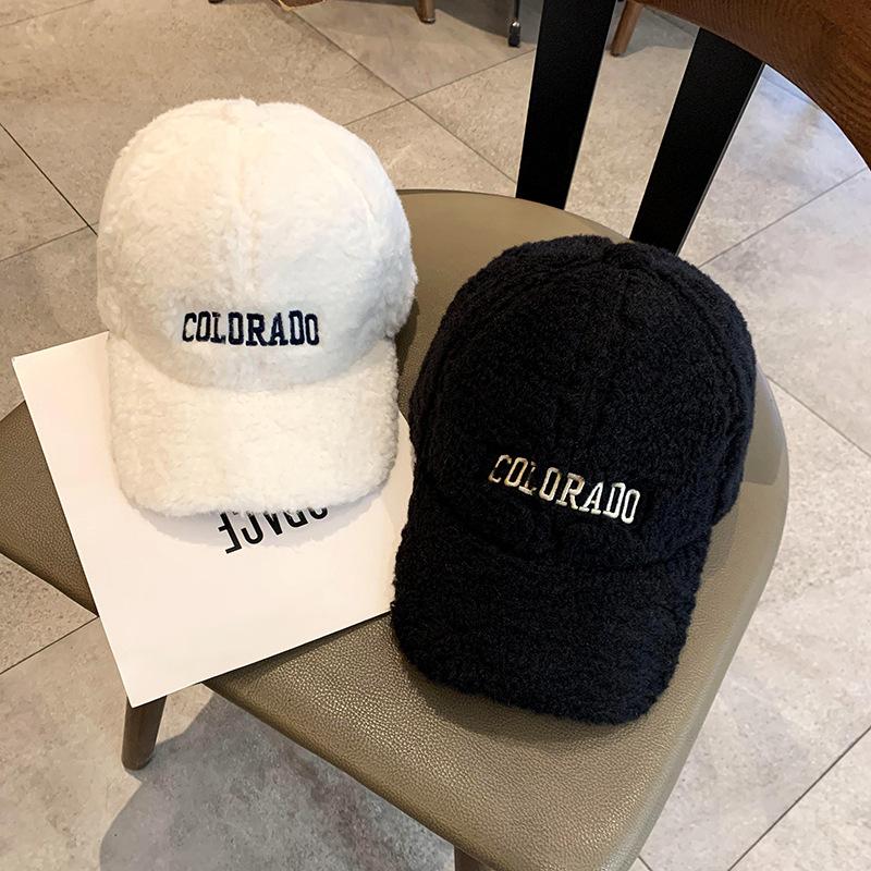 Warm Hat for Women Fashion Korean Fashion Embroidered Letter Plush Baseball Cap Showing Face Small Versatile Baseball Cap