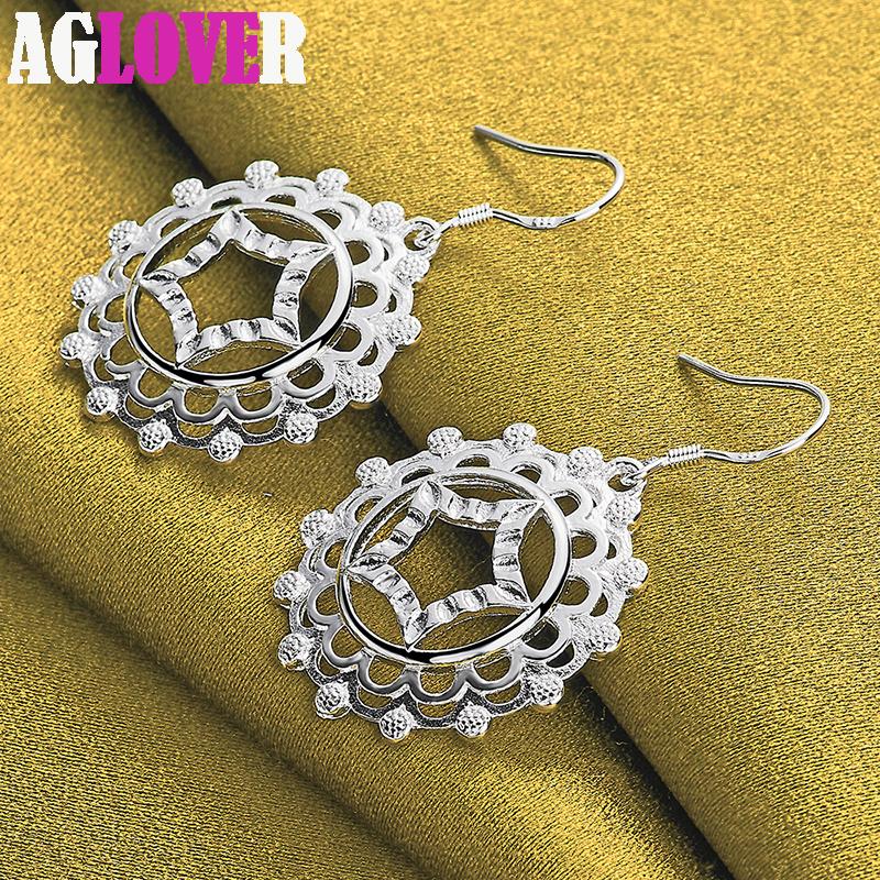 925 Sterling Silver Round Star Drop Earring Jewelry