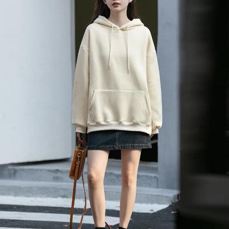 Women's Thick Hooded Pullover Sweatshirt - Loose, Drop Shoulder, Cute & Versatile College Style for Autumn 2024 Arrival