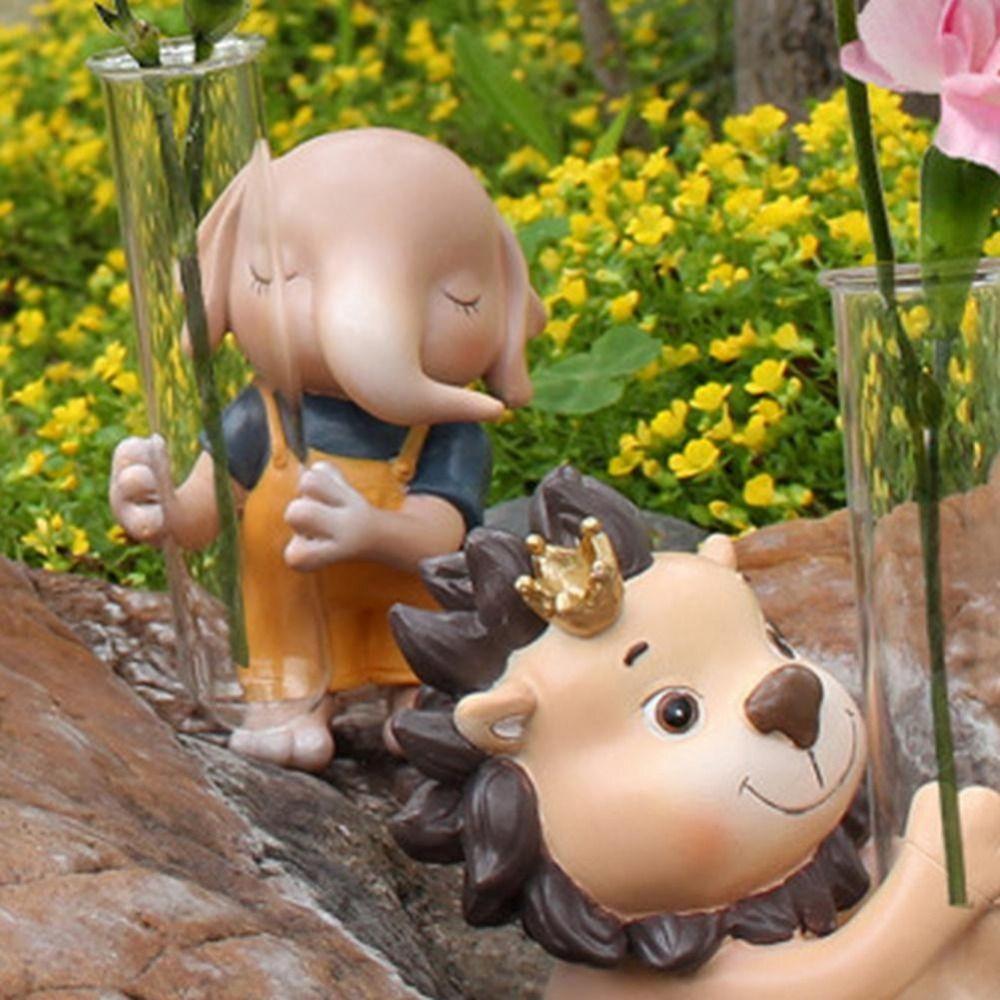 Handmade Animal Flower Vase Shatterproof Resin Flower Container Cartoon Animal Statue Home Decor