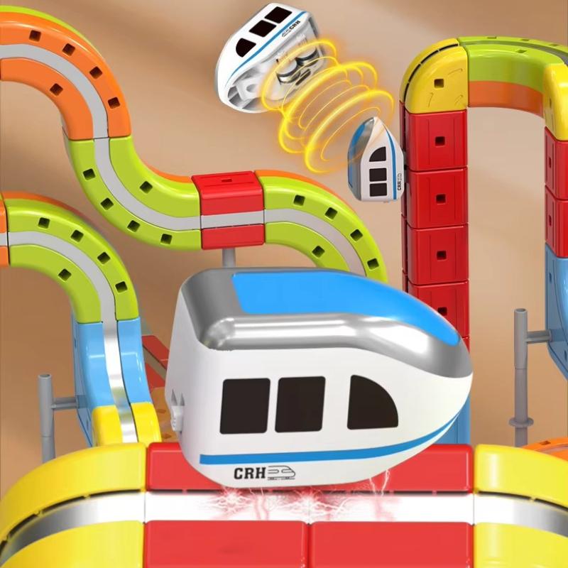 Magnetic Construction Diy 3D Train Puzzle Electric Track Race Car Kids Educational Toy Assembly Stem Building Block Rail Car Set