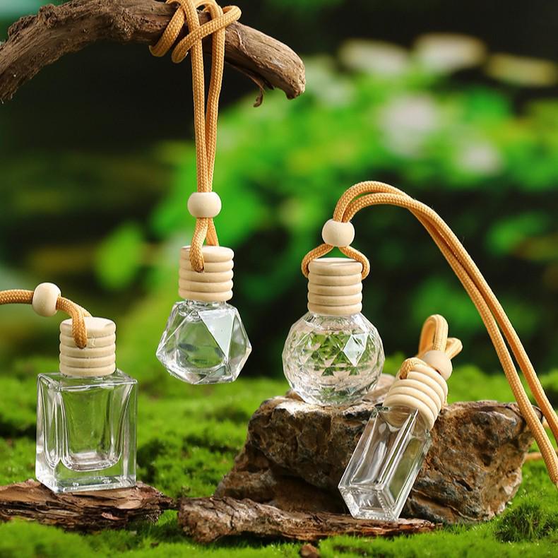 Car Air Freshener Pendant with Rope - Glass Bottle Fragrance Decanter for Bathroom