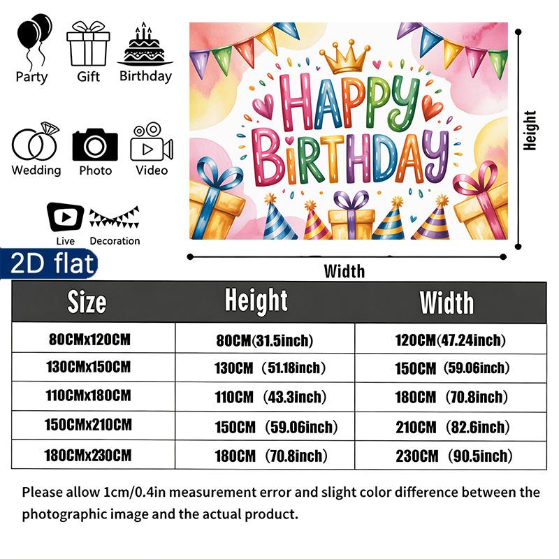 Gifts Birthday Celebration Banner, Colorful Polyester Backdrop for Party Decorations