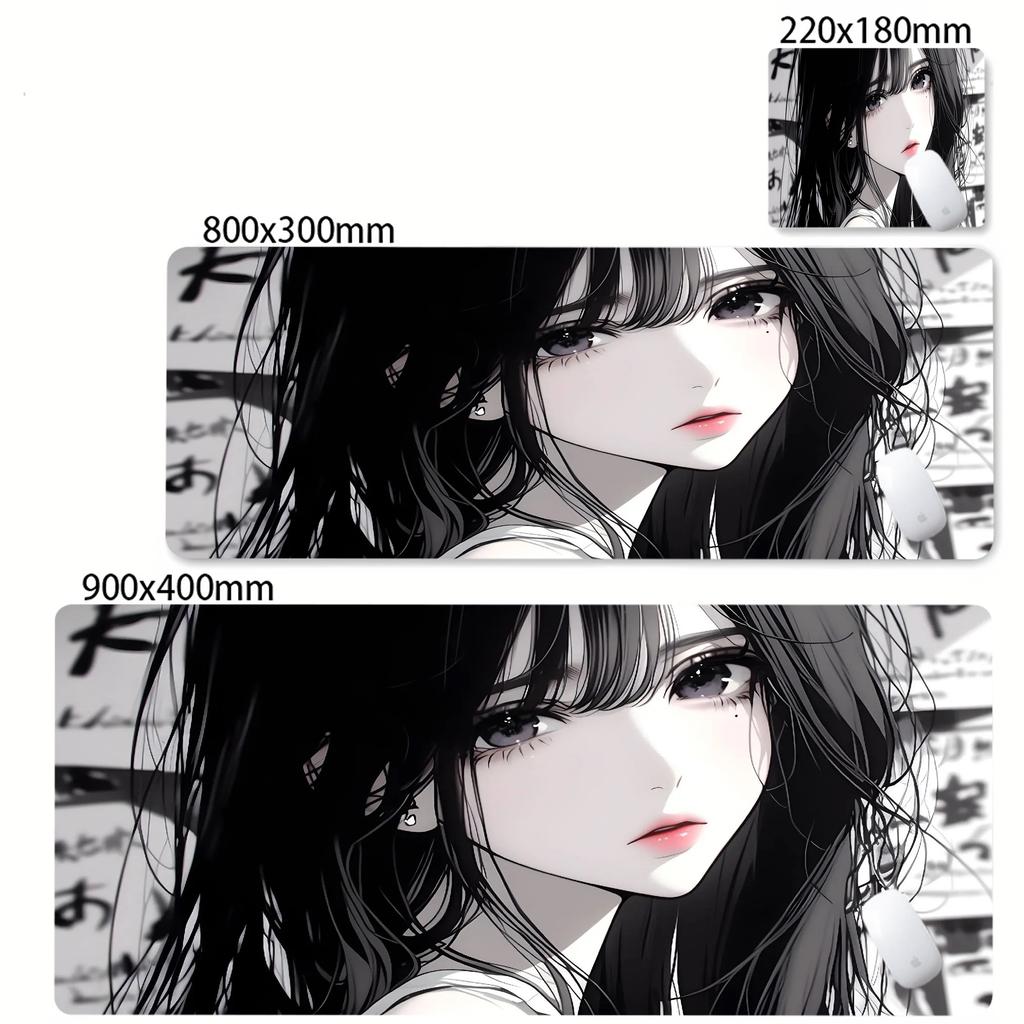 XXL Anime Girl Cool Mouse Pad Black White Mousepad Large Gaming Keyboard Pad Office Pc Accessories Desk Mat PC Cabinet Mats Rug