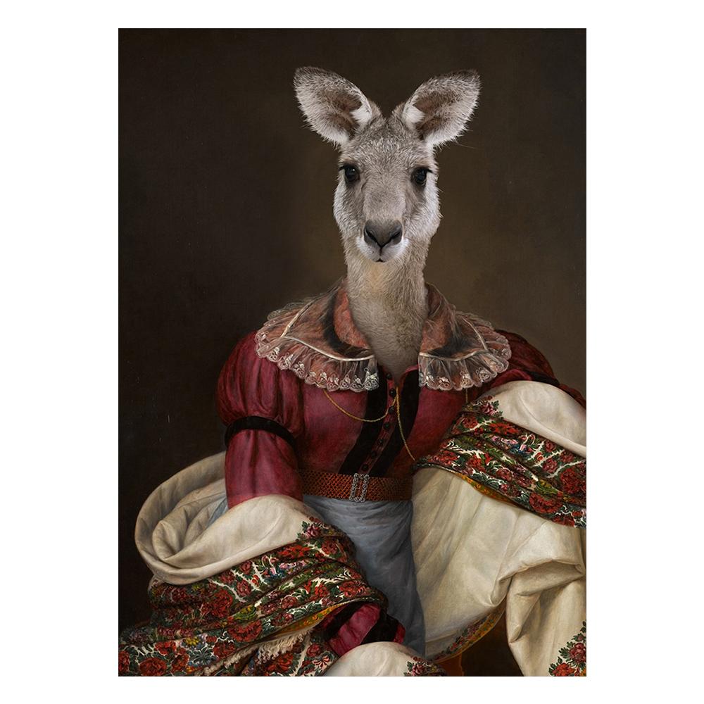 Engraçado Renascimento Retrato Pintura Tela Impressão Pôster Arte de Parede Cabeça de Animal Corpo Humano Imagem para Sala de Estar Decoração de Casa