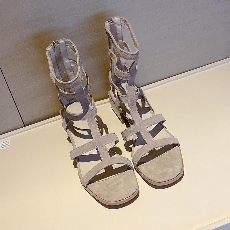 

Французские римские сандалии для девочек 2025 года, новый стиль феи, мода, толстый каблук, высокий каблук, лето с юбкой, молния, крутые сапоги, прилив 40 абрикосовый