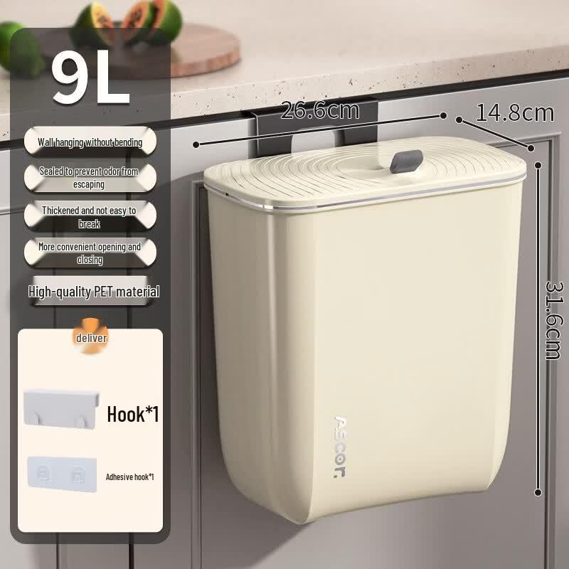 Akiro Wall-Mounted Plastic Trash Can with Lid