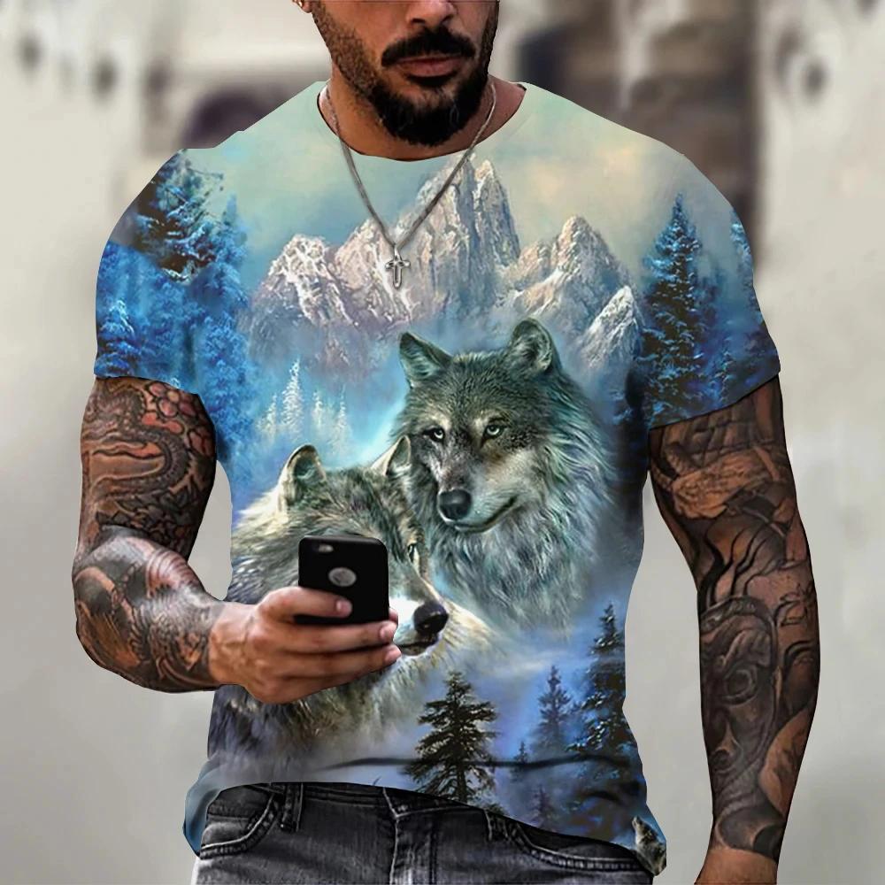 Vintage Wolf 3D Print Men T-Shirts Animal Casual Street Man's Sports Top Short Sleeve Oversized Tee Shirt Men's Clothing Summer