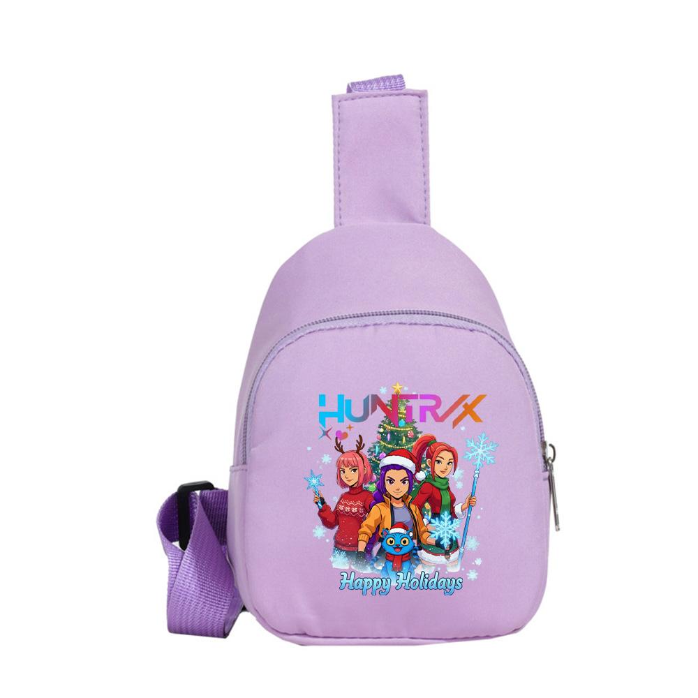Christmas K-pop Demon Hunters Printed Kawaii Chest Pack for Boy Girl Anime Cartoon Shoulder Bag Students Portable Crossbody Pouch Chest Bag Kid Gift