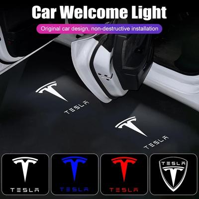 ALG1 2Pcs Car Door Projector LED Logo Welcome Lights Shadow Decoration Lamp for Model 3 Y Model X S Accessories