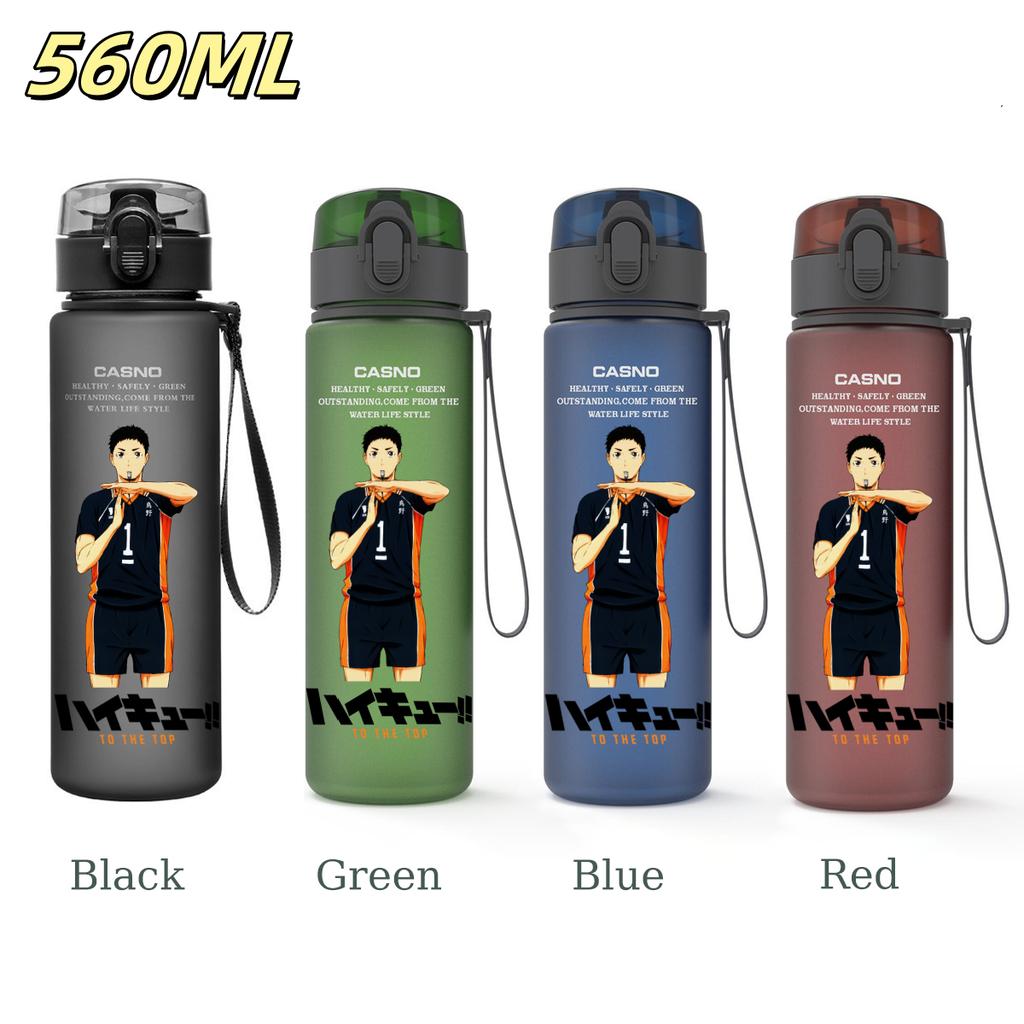Anime Haikyuu Sports Water Bottle Leak Proof Frosted Plastic Cup Portable Rope Fitness Outdoor Travel 560ML with for Kid Friendly Entertaining Fun